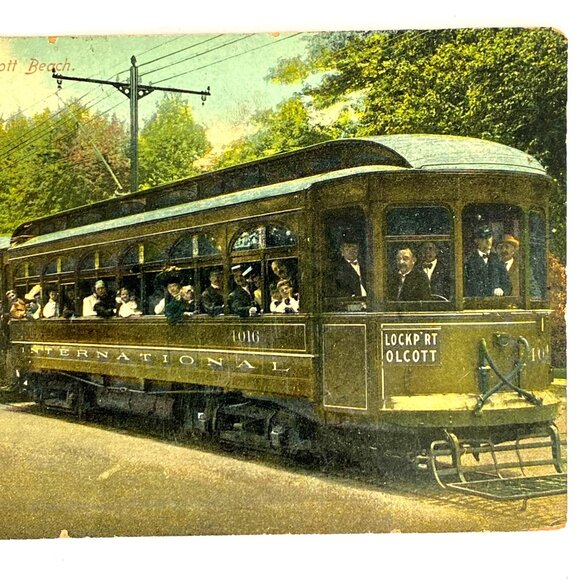1910 Olcott Beach International Open Train Buffalo News Mezzochrome Postcard - Picture 2 of 6